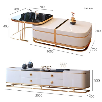 Minimalist 2 in 1 Coffee Table Glossy Stainless Steel Legs