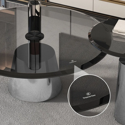 Stainless Steel Tempered Glass Coffee Table Set. Of 3