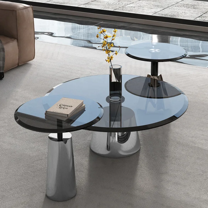 Stainless Steel Tempered Glass Coffee Table Set. Of 3
