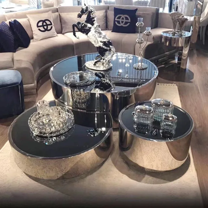 Italian Design Coffee Table 3.set Mirrored Stainless Steel