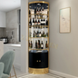 Side Corner Office Wine Cabinet White and Gold with Led Light Stainless Steel Electroplated Display Furniture