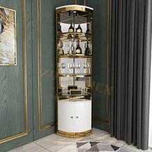 Lade das Bild in den Galerie-Viewer, Side Corner Office Wine Cabinet White and Gold With led Light Stainless Steel Electroplated Display Furniture
