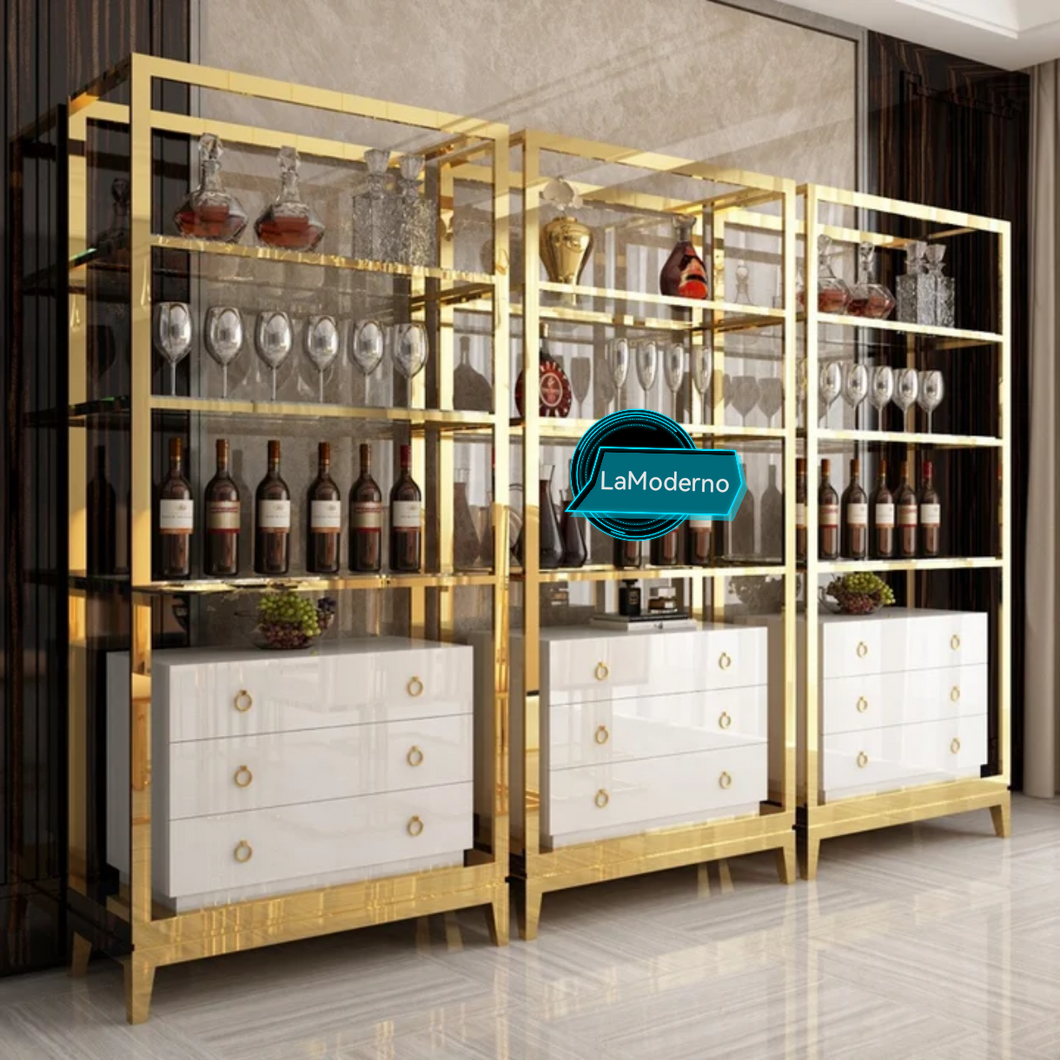 Bookshelves Office Wine Cabinet White and Gold Stainless Steel Electroplated Display Furniture