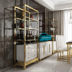 Bookshelves Office Wine Cabinet White and Gold Stainless Steel Electroplated Display Furniture