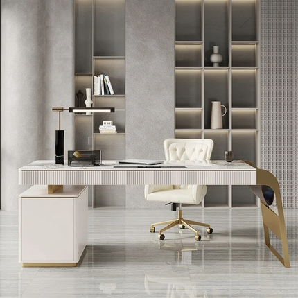 Luxury Office Table CEO Desk Slate Marble Stainless Steel Legs and Managers TableSolid Wood