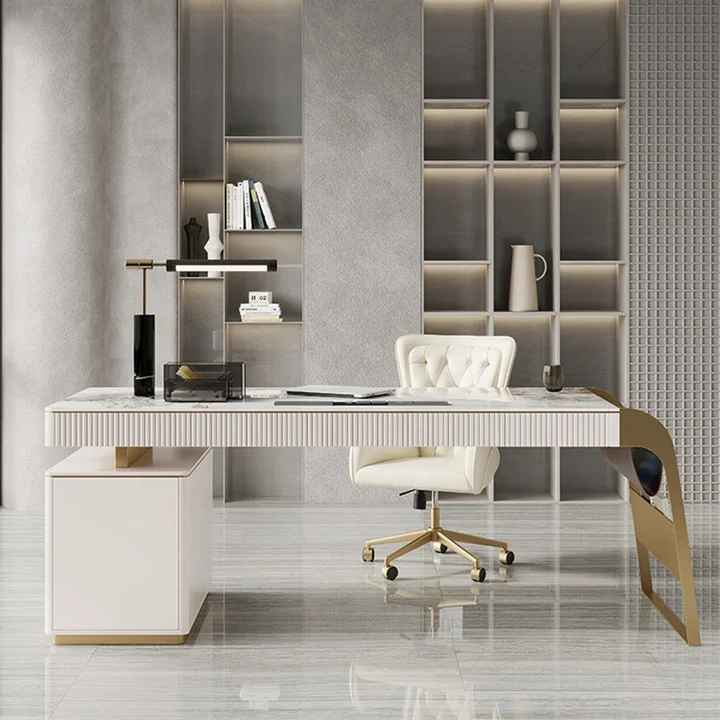 Luxury Office Table CEO Desk Slate Marble Stainless Steel Legs and Managers TableSolid Wood