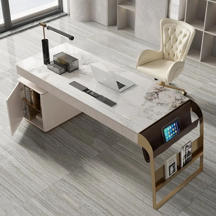 Luxury Office Table CEO Desk Slate Marble Stainless Steel Legs and Managers TableSolid Wood