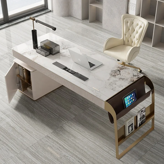 Luxury Office Table CEO Desk Slate Marble Stainless Steel Legs and Managers TableSolid Wood