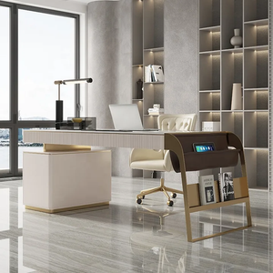 Luxury Office Table CEO Desk Slate Marble Stainless Steel Legs and Managers TableSolid Wood