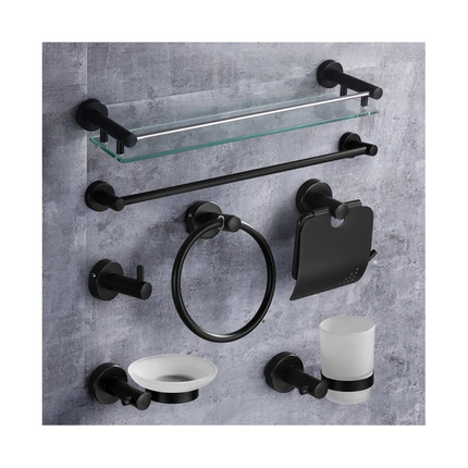 Badezimmer-Accessoires-Set, 7-teilig, schwarzer Edelstahl