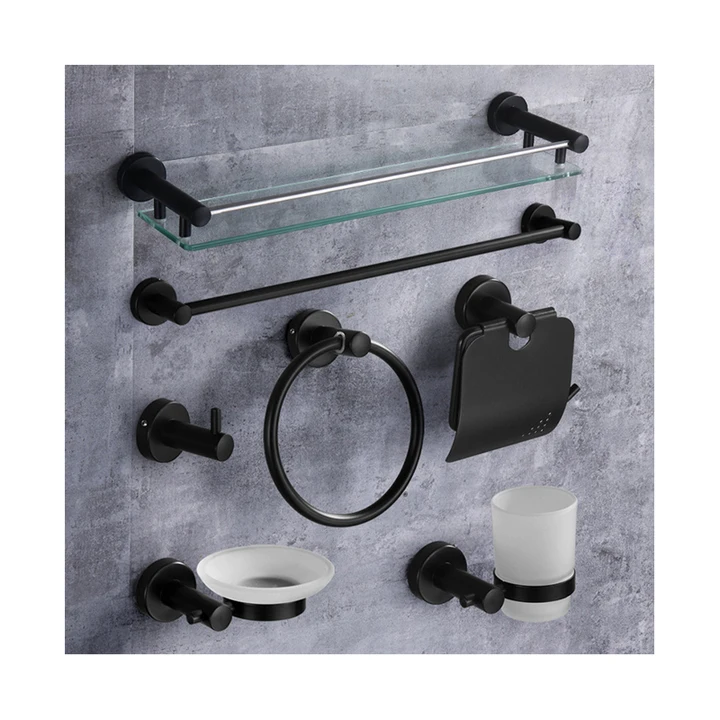 Bathroom Accessories Set 7pcs Black Stainless steel