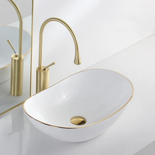 Загрузить изображение в средство просмотра галереи, Basin White and Gold Electroplated Curve Tabletop Sink
