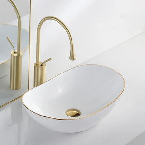 Basin White and Gold Electroplated Curve Tabletop Sink