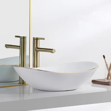 Загрузить изображение в средство просмотра галереи, Basin White and Gold Electroplated Curve Tabletop Sink
