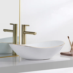 Basin White and Gold Electroplated Curve Tabletop Sink