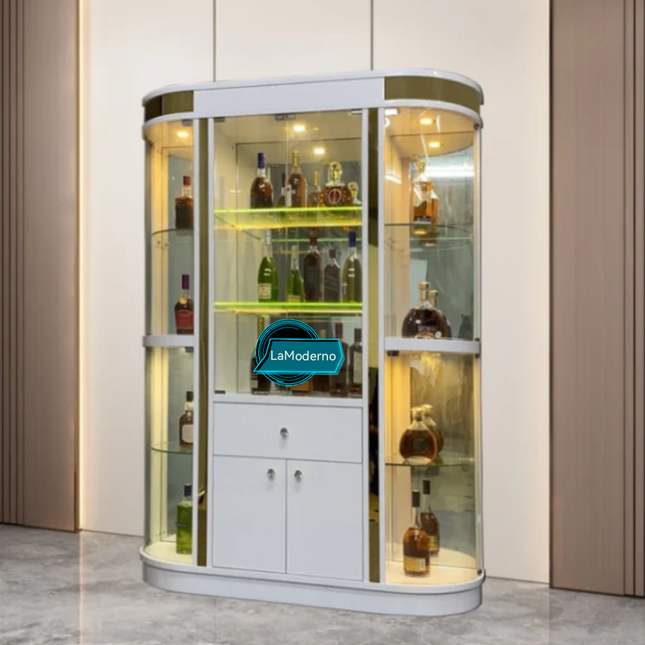 Luxury Office Glass Wine Cabinet Display Rack Electroplated Stainless Steel