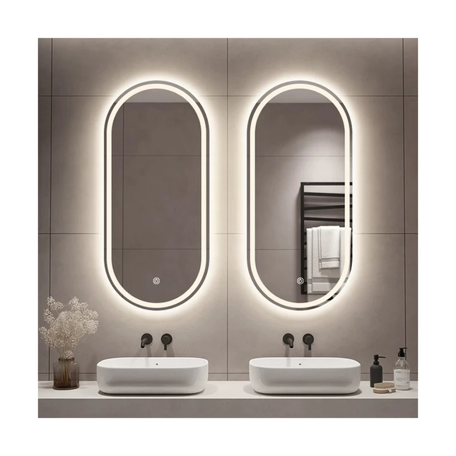 90x40cm Oval Led Light Mirror High Definitions HD Glass Tri Color Touch Screen