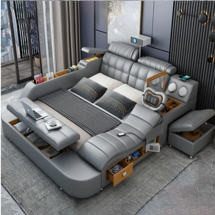 Smart Bed Complete Set with Projector and Bluetooth Speaker, Safety Box Bedframe Set with Foam
