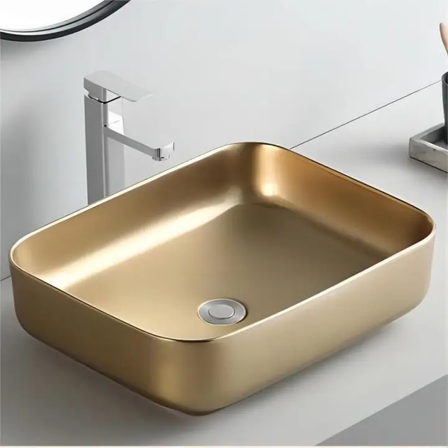 Matte Gold Basin Tabletop Electroplated Sink Porcelain
