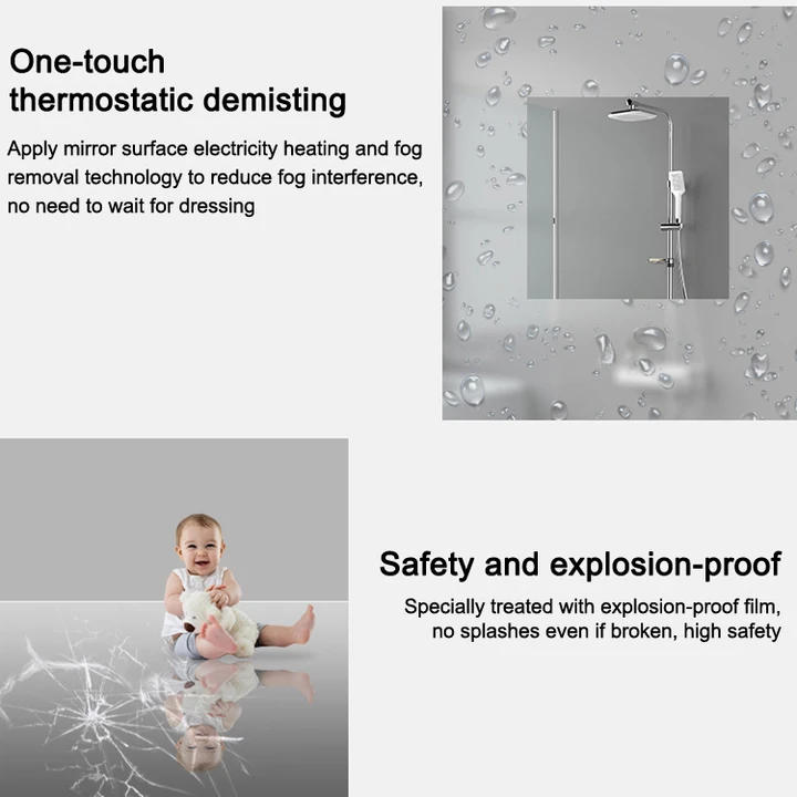 Led Light Mirror 80x70cm Tricolor with Antifog 5mm Silver HD Mirror