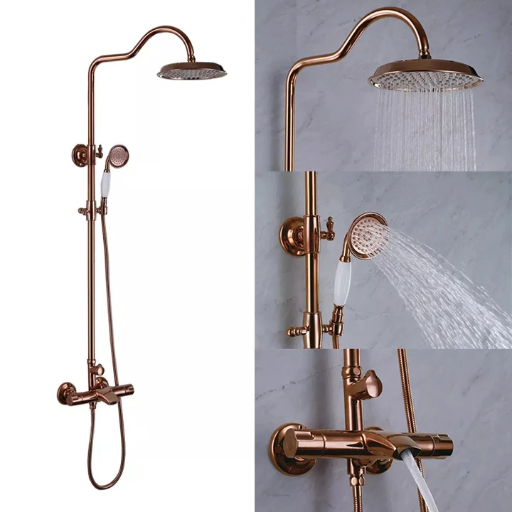 Rosegold Slim Rainfall Shower Hot and Cold Line Brass Copper