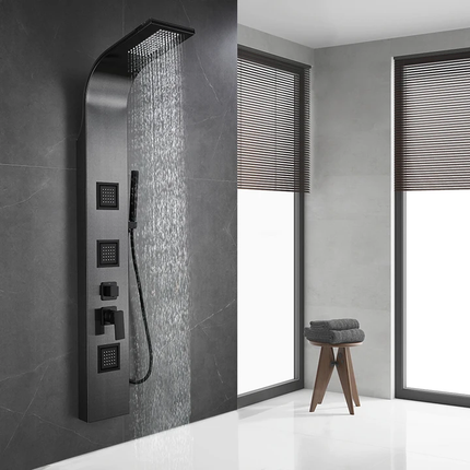 Black Shower Panel 5 Functions Jet with Hot and Cold Line