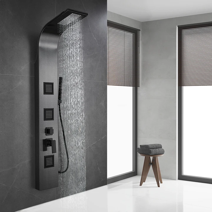 Black Shower Panel 5 Functions Jet with Hot and Cold Line