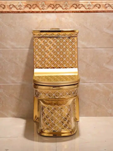 Load image into Gallery viewer, Toilet Bowl Gold Square Pattern Dual Flush Electroplated Porcelain
