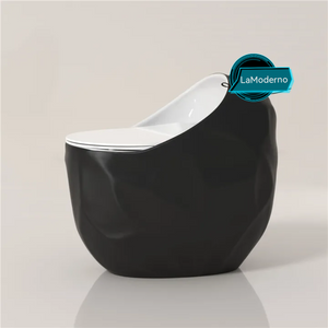 Black White Egg Shape Design Toilet Bowl Curve Body Dual Flush