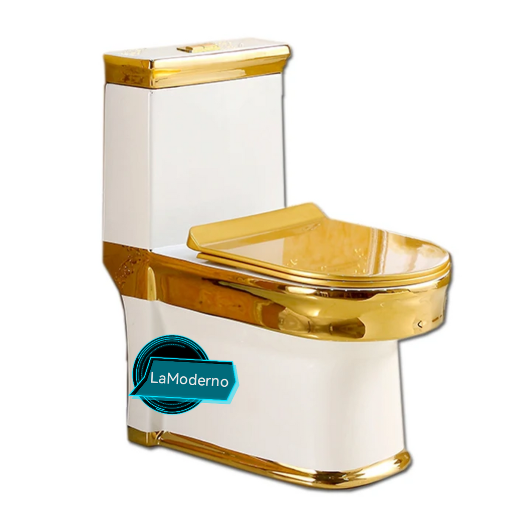 Gold White Electroplated Toilet Bowl Dual Flush Porcelain