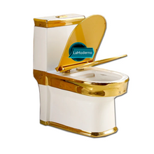 Загрузить изображение в средство просмотра галереи, Gold White Electroplated Toilet Bowl Dual Flush Porcelain
