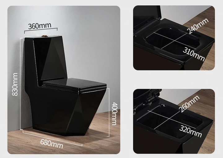 Diamond Toilet Bowl Water Closet Black Dual Flash Porcelain