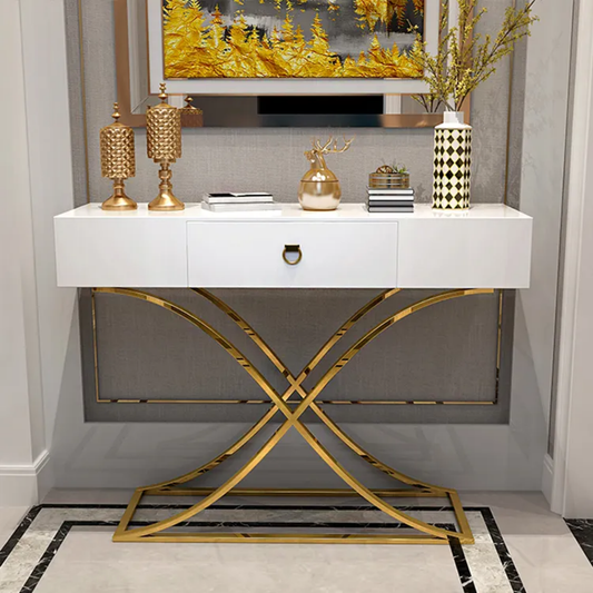 Console Table White Gold Electroplated Stainless Steel Italian Style Hallway Living Room Design