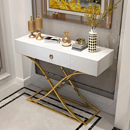 Console Table White Gold Electroplated Stainless Steel Italian Style Hallway Living Room Design