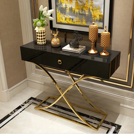 Console Table White Gold Electroplated Stainless Steel Italian Style Hallway Living Room Design