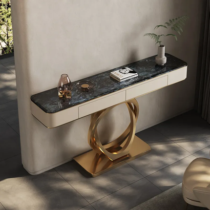 Italian Style Marble Top Console Table Hallway Stainless Steel Electroplated