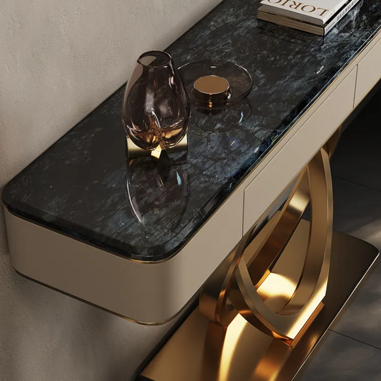 Italian Style Marble Top Console Table Hallway Stainless Steel Electroplated