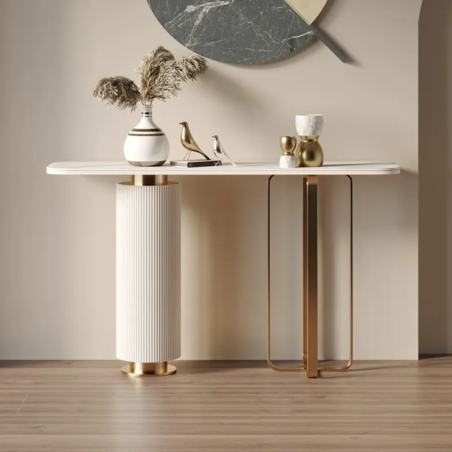 Console Table Nordic Design White Gold Electroplated Stainless Steel legs