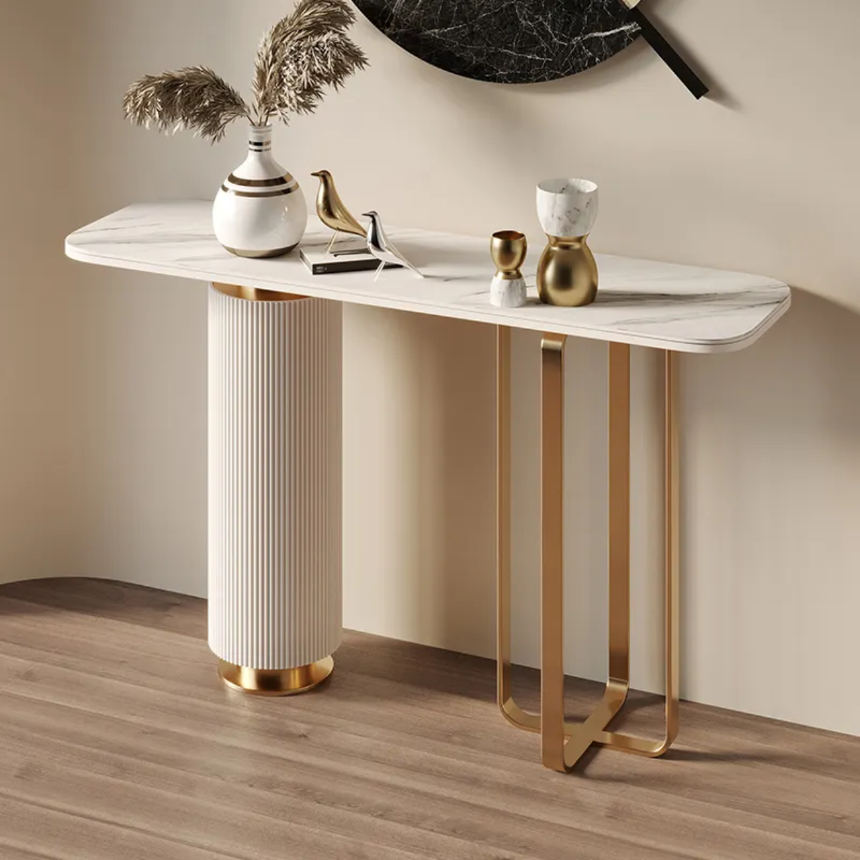 Console Table Nordic Design White Gold Electroplated Stainless Steel legs