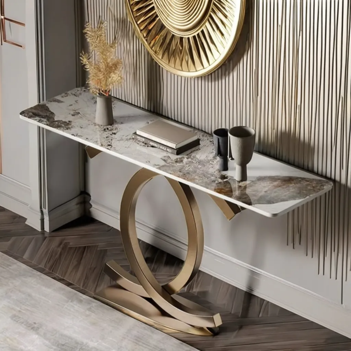 Console Table Slate Marble with Stainless Steel Legs Italian Living Room Design