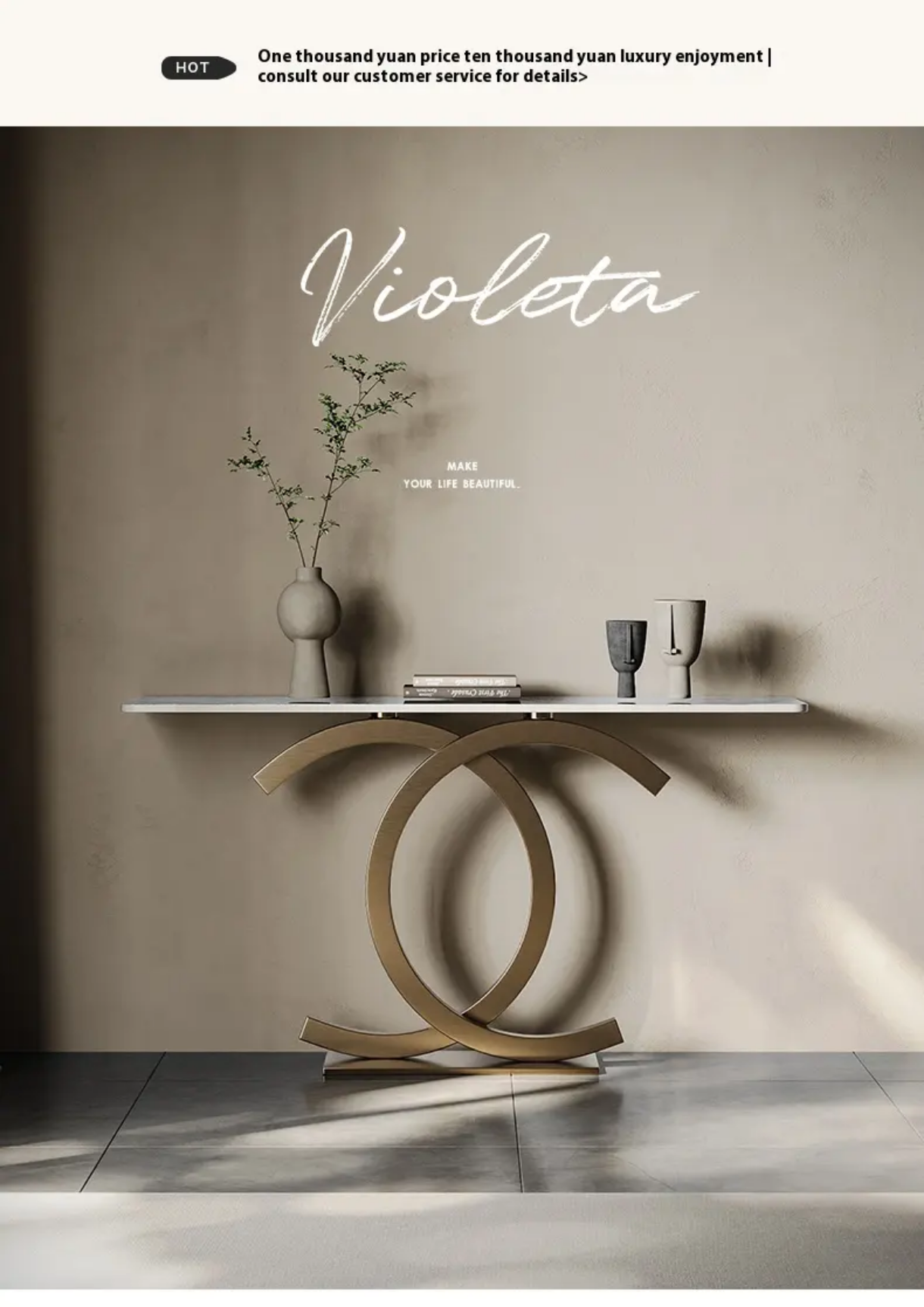 Console Table Slate Marble with Stainless Steel Legs Italian Living Room Design