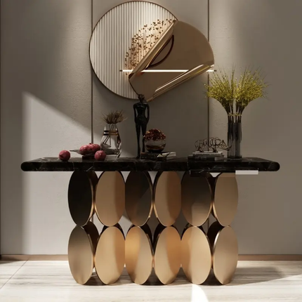 Console Table Slate Marble Top with Stainless Steel Legs Italian Living Room Design