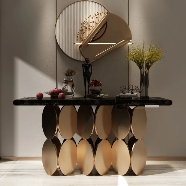 Console Table Slate Marble Top with Stainless Steel Legs Italian Living Room Design