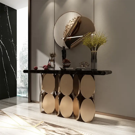 Console Table Slate Marble Top with Stainless Steel Legs Italian Living Room Design