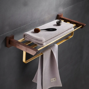 Walnut Wood Bathroom Accessories Solid Wood with Gold Matte Aluminum Bathroom Accessories Sets