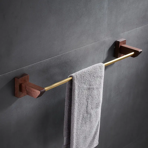 Walnut Wood Bathroom Accessories Solid Wood with Gold Matte Aluminum Bathroom Accessories Sets