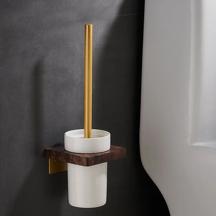 Ensembles d'accessoires de salle de bain en bois de noyer massif et aluminium doré mat