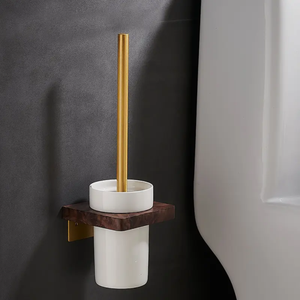 Walnut Wood Bathroom Accessories Solid Wood with Gold Matte Aluminum Bathroom Accessories Sets