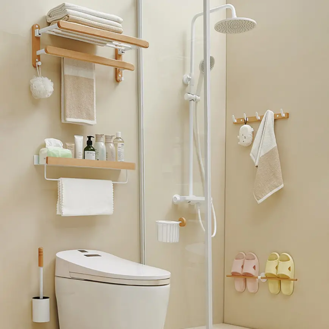 Germany Zelcova Bathroom Accessories Set Waterproof White and Wood Design