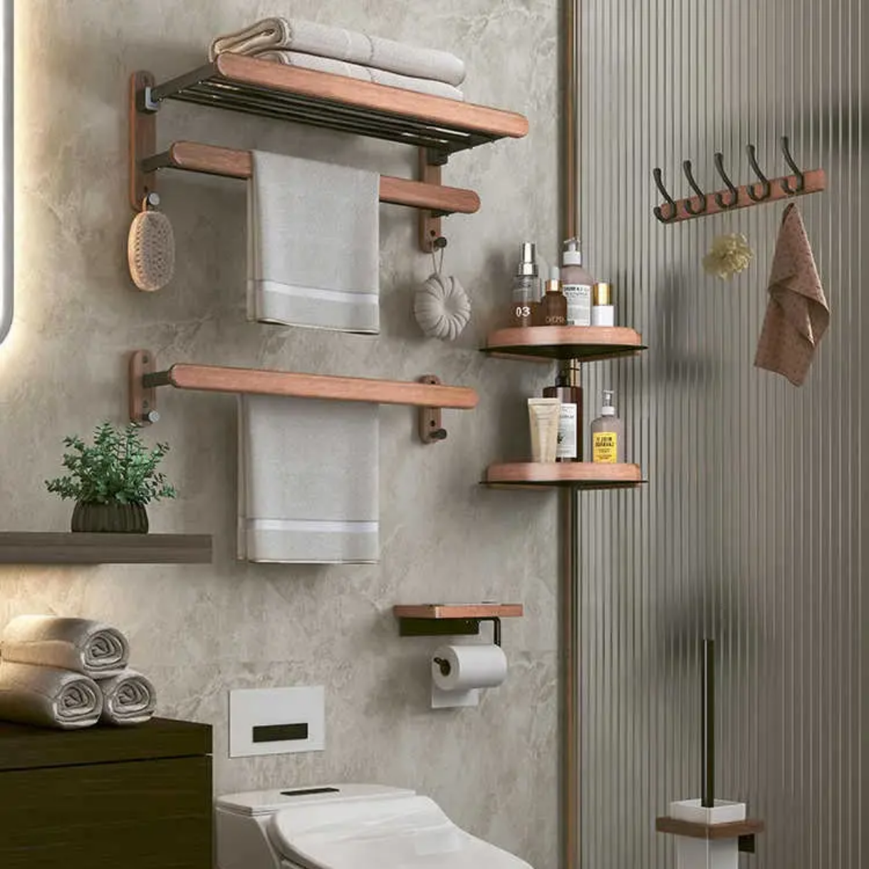 Imported Walnut Set Waterproof Bathroom Accessories Towel Holder, Tissue Holder, Aluminum Bathroom Set Hardware